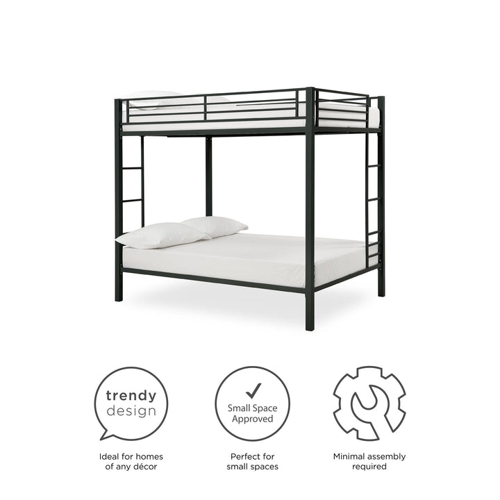 Full over Full Bunk Bed with Sturdy Metal Frame and Simple Design - Black - Full-Over-Full