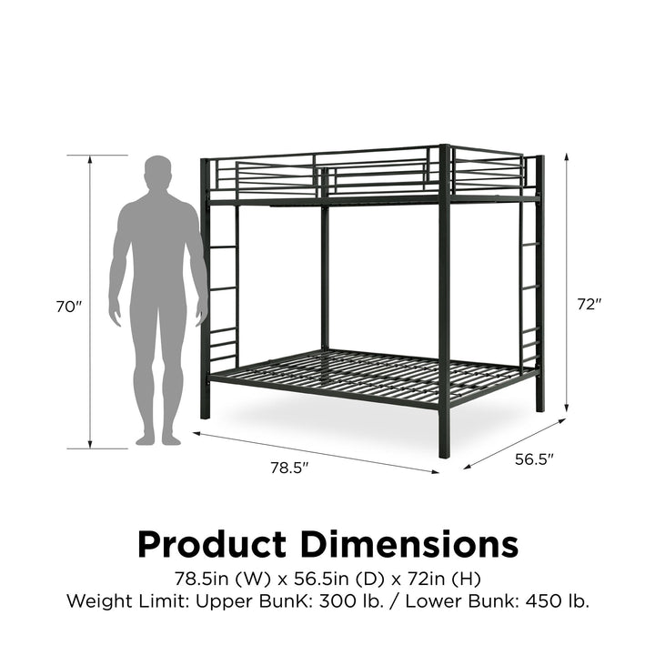Full over Full Bunk Bed with Sturdy Metal Frame and Simple Design - Black - Full-Over-Full