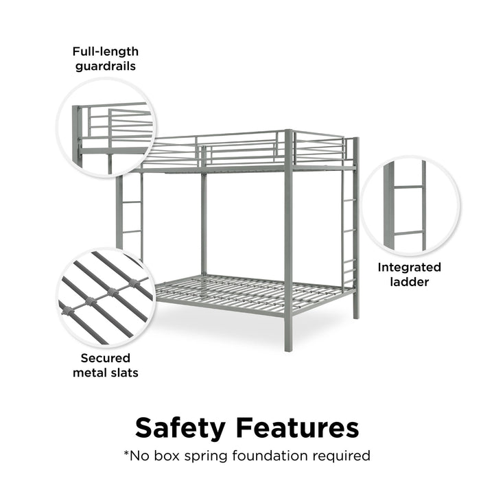 Full over Full Bunk Bed with Sturdy Metal Frame and Simple Design - Silver - Full-Over-Full