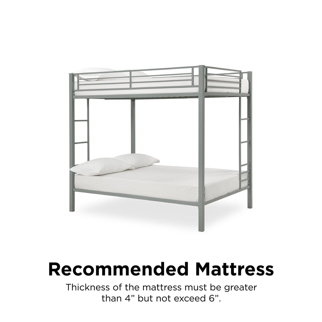 Full over Full Bunk Bed with Sturdy Metal Frame and Simple Design - Silver - Full-Over-Full