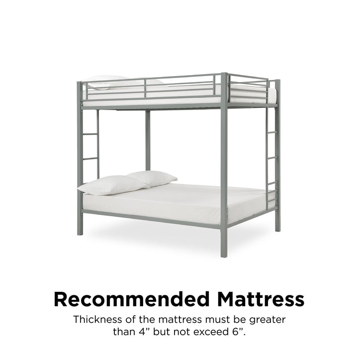 Full over Full Bunk Bed with Sturdy Metal Frame and Simple Design - Silver - Full-Over-Full