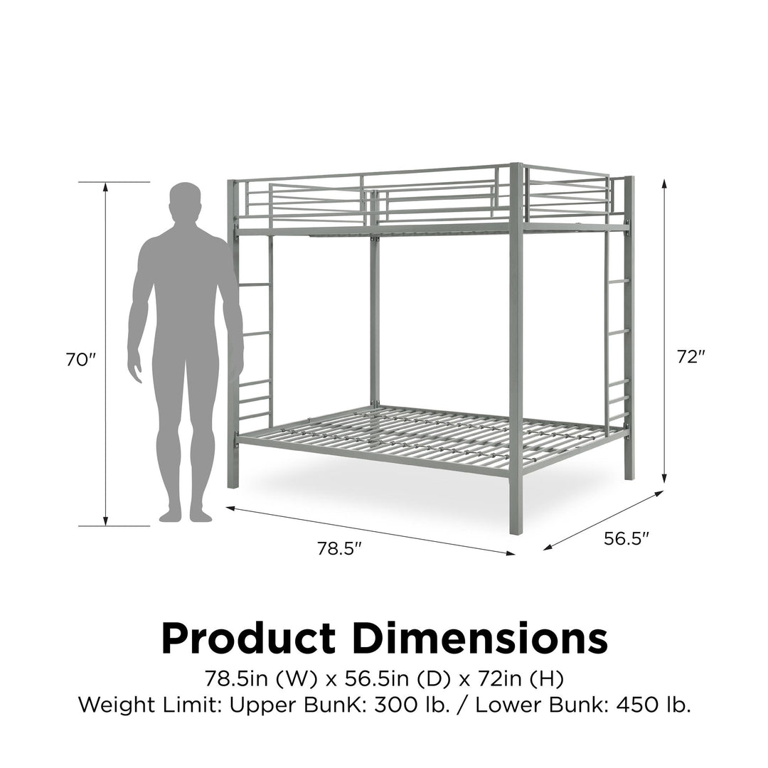 Full over Full Bunk Bed with Sturdy Metal Frame and Simple Design - Silver - Full-Over-Full