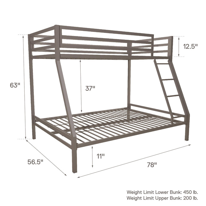 Sturdy metal frame with twin and full beds -  Silver 