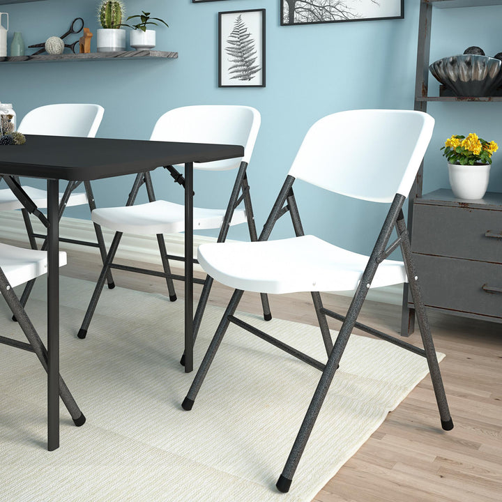 Commercial Plastic Indoor/Outdoor Folding Chairs, Pack of 4 - White Speckley Pewter - 4-Pack