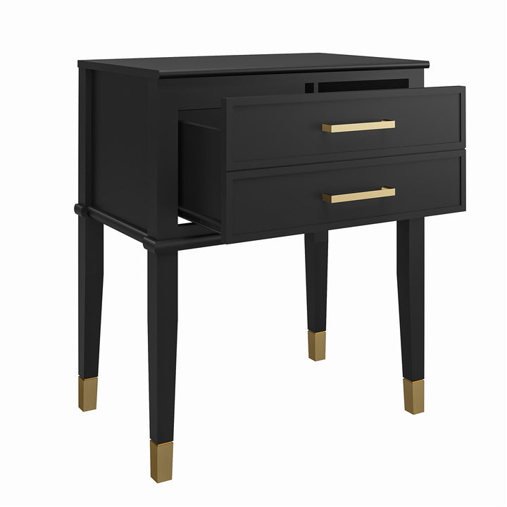 Contemporary Nightstand with Storage -  Black