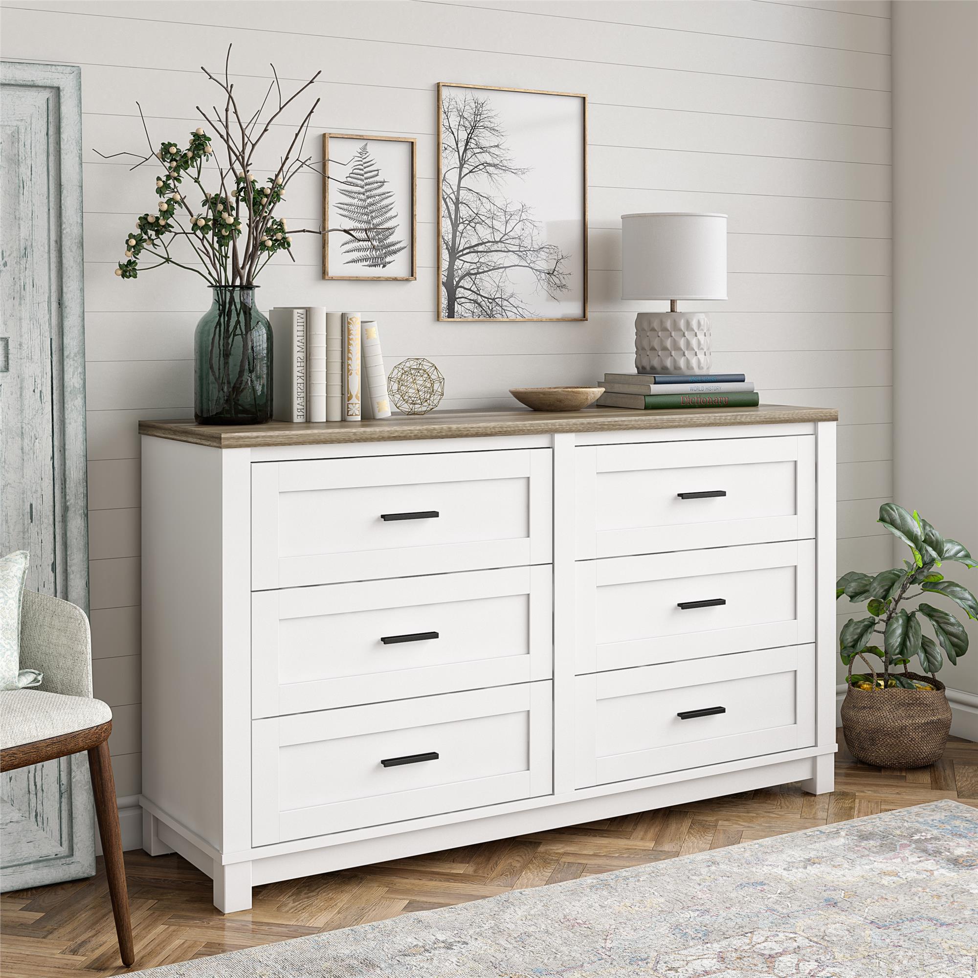 Modern 6 drawer dresser white sales