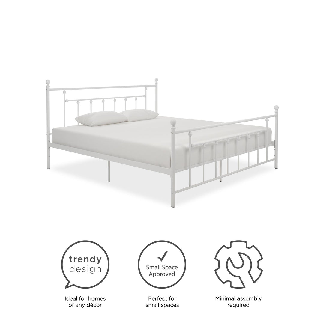 Manila White Metal Bed with Sturdy Metal Frame and Slats - White - King