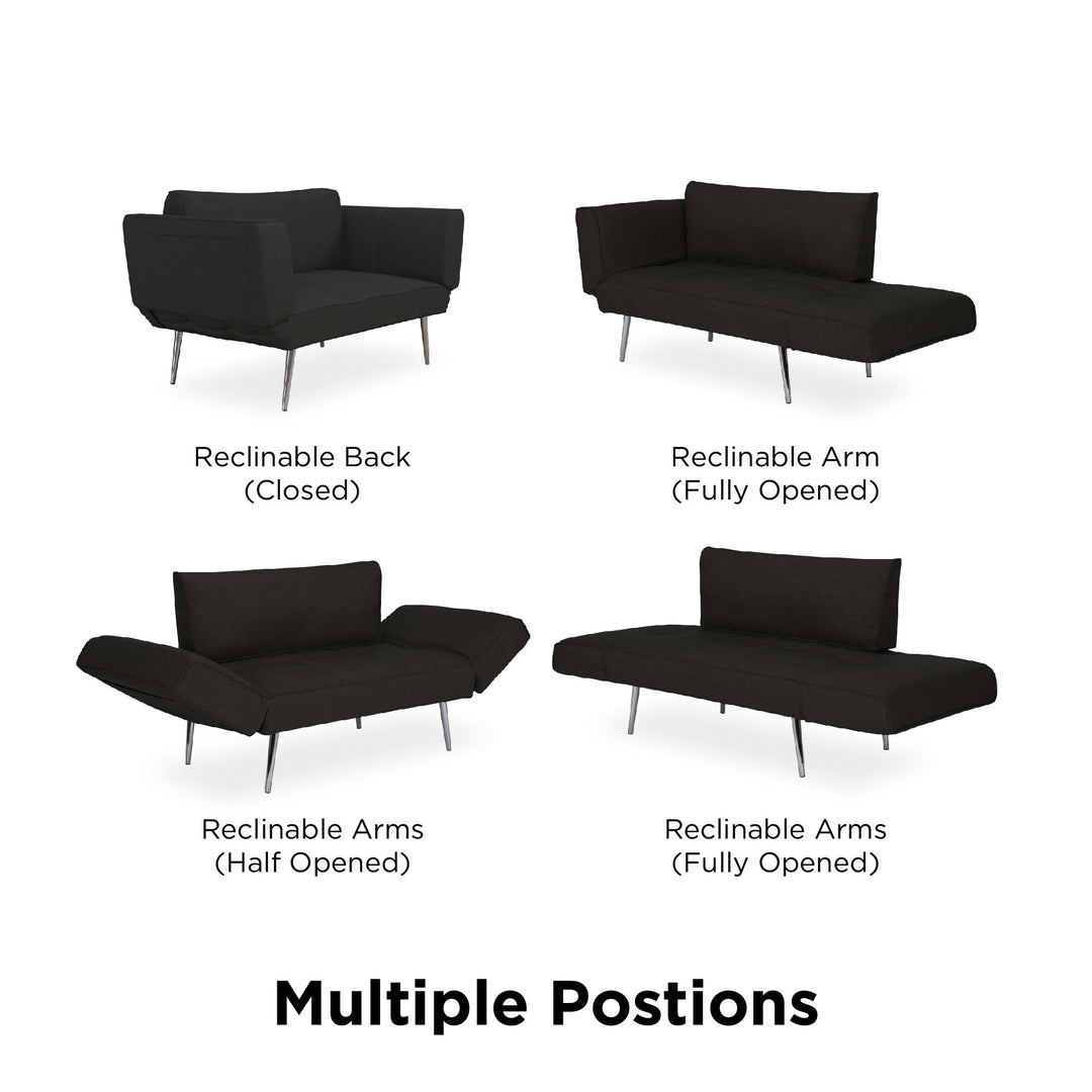 Euro Futon with Magazine Storage with Multiple Seating Positions - Black