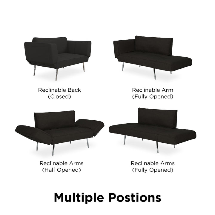 Euro Futon with Magazine Storage with Multiple Seating Positions - Black