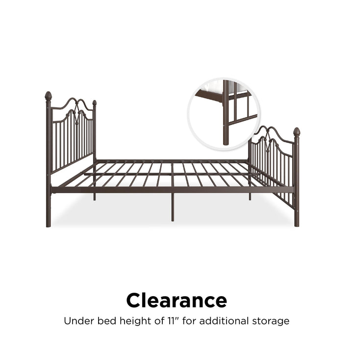 Metal Bed with Headboard and Footboard -  Bronze  -  King