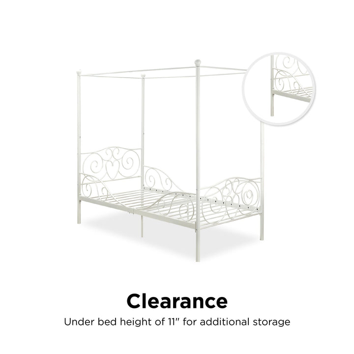 Canopy Metal Bed Frame with Intricate Design Headboard and Secured Slats - White - Twin
