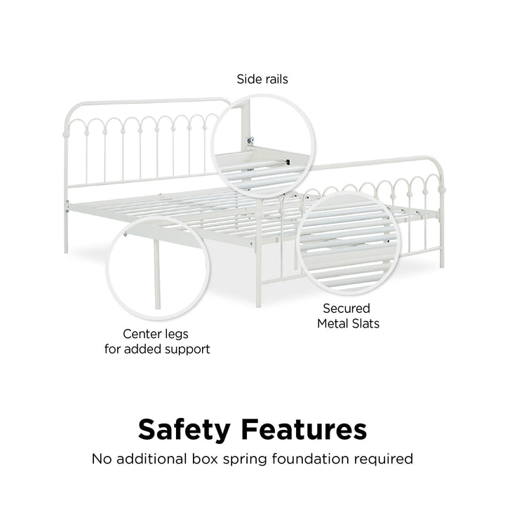 Bright Pop Metal Bed with a Curved Metal Frame - Off White - Full