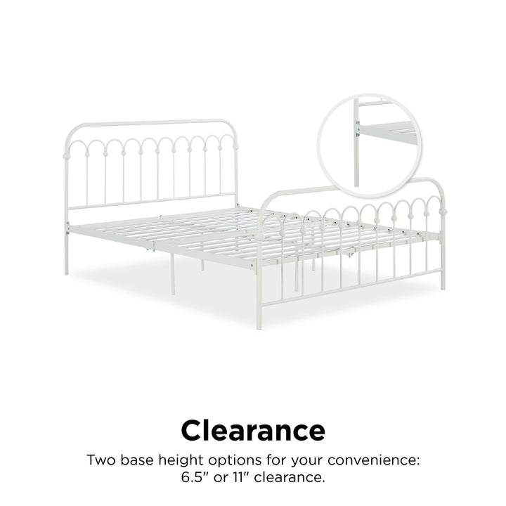 Bright Pop Metal Bed with a Curved Metal Frame - Off White - Full