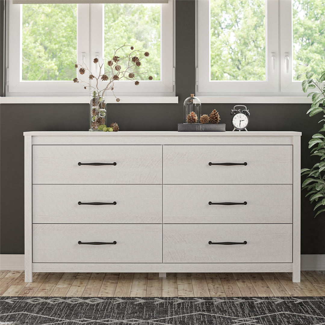 Augusta 6 Drawer Wide Dresser with Easy SwitchLock™ Assembly - Ivory Oak