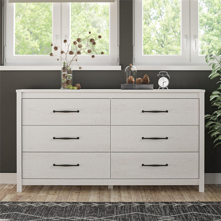 Augusta 6 Drawer Wide Dresser with Easy SwitchLock™ Assembly - Ivory Oak