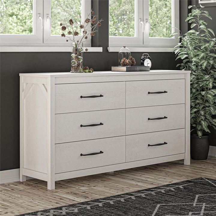 Augusta 6 Drawer Wide Dresser with Easy SwitchLock™ Assembly - Ivory Oak