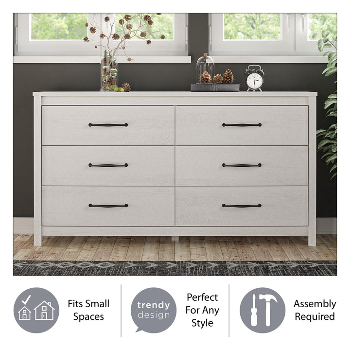 Augusta 6 Drawer Wide Dresser with Easy SwitchLock™ Assembly - Ivory Oak