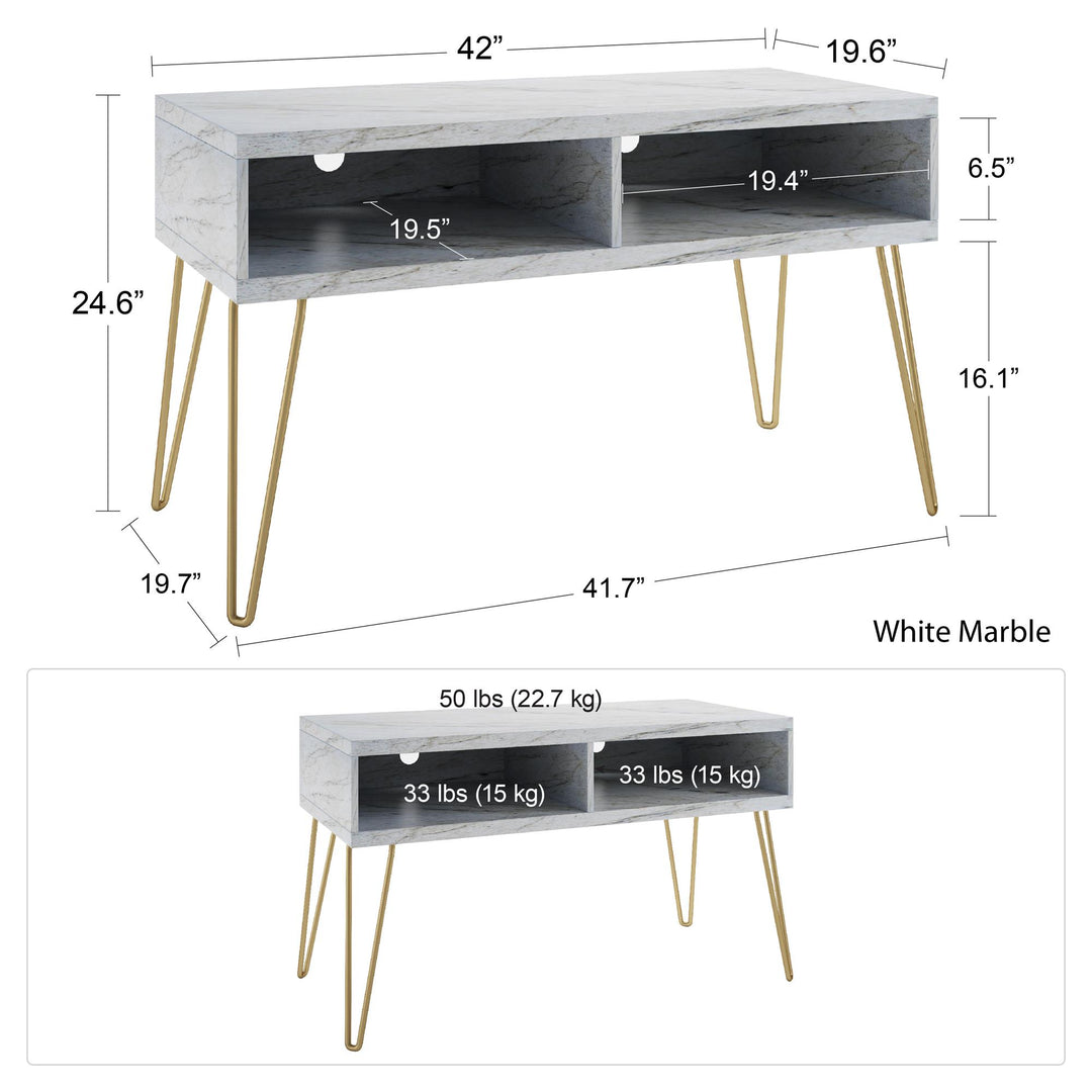 Athena TV Stand for TVs up to 42 Inches - White marble