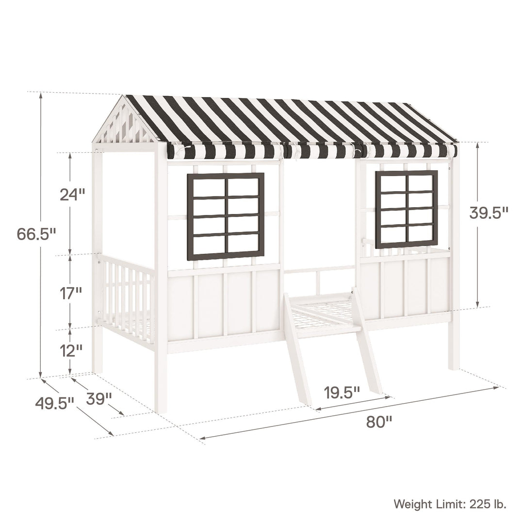 Rowan Valley Forest Metal Loft Bed with a Fixed Ladder and Fabric Curtains - White/Black - Twin
