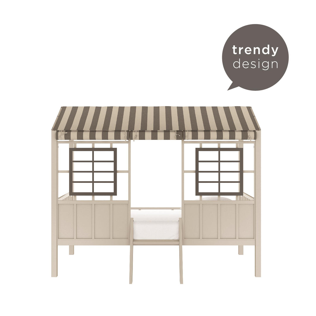 Rowan Valley Forest Metal Loft Bed with a Fixed Ladder and Fabric Curtains - Gray - Twin