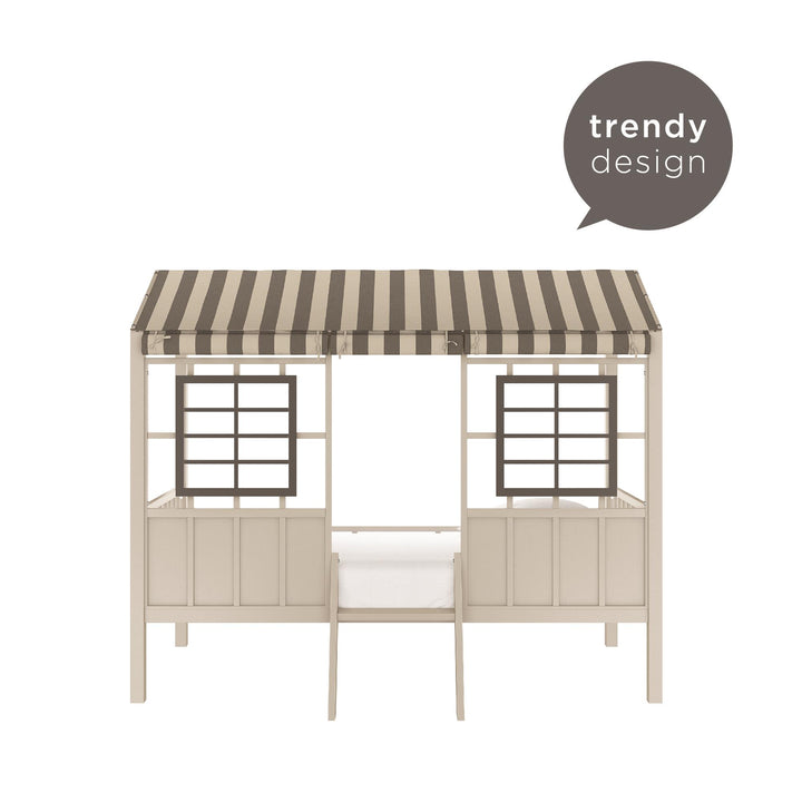 Rowan Valley Forest Metal Loft Bed with a Fixed Ladder and Fabric Curtains - Gray - Twin