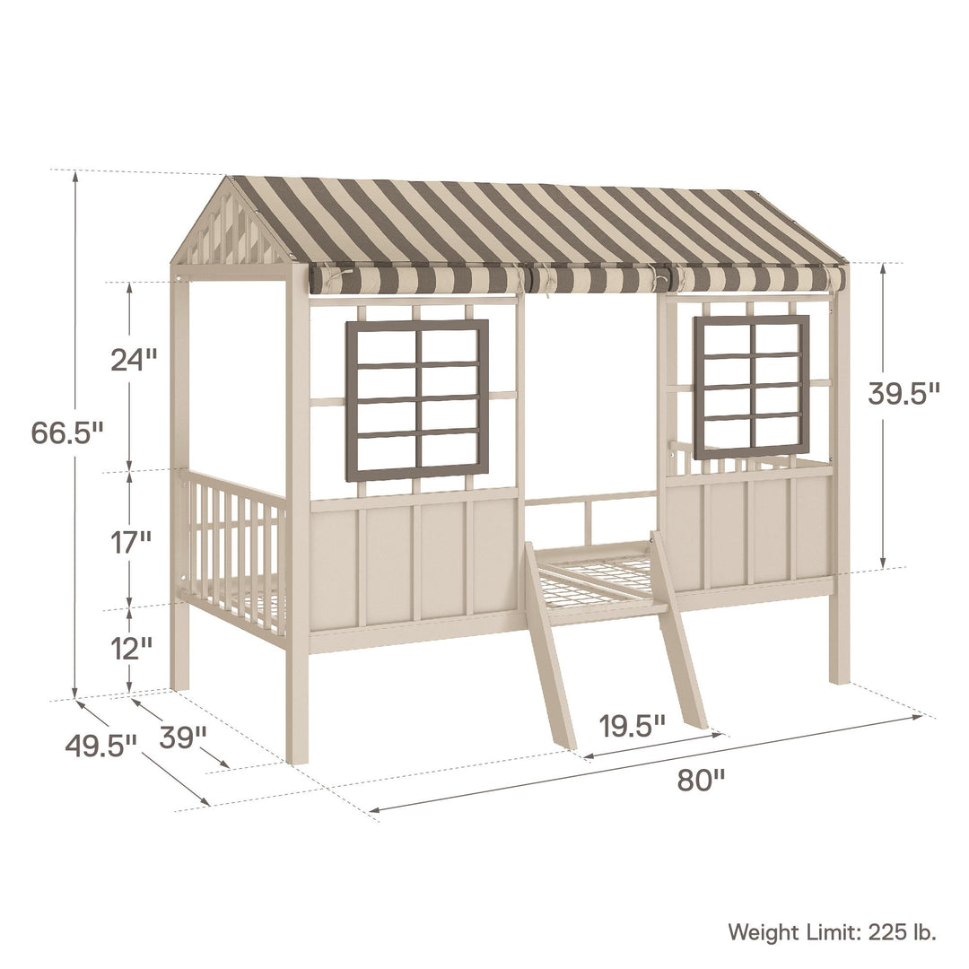 Rowan Valley Forest Metal Loft Bed with a Fixed Ladder and Fabric Curtains - Gray - Twin