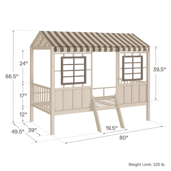 Rowan Valley Forest Metal Loft Bed with a Fixed Ladder and Fabric Curtains - Gray - Twin