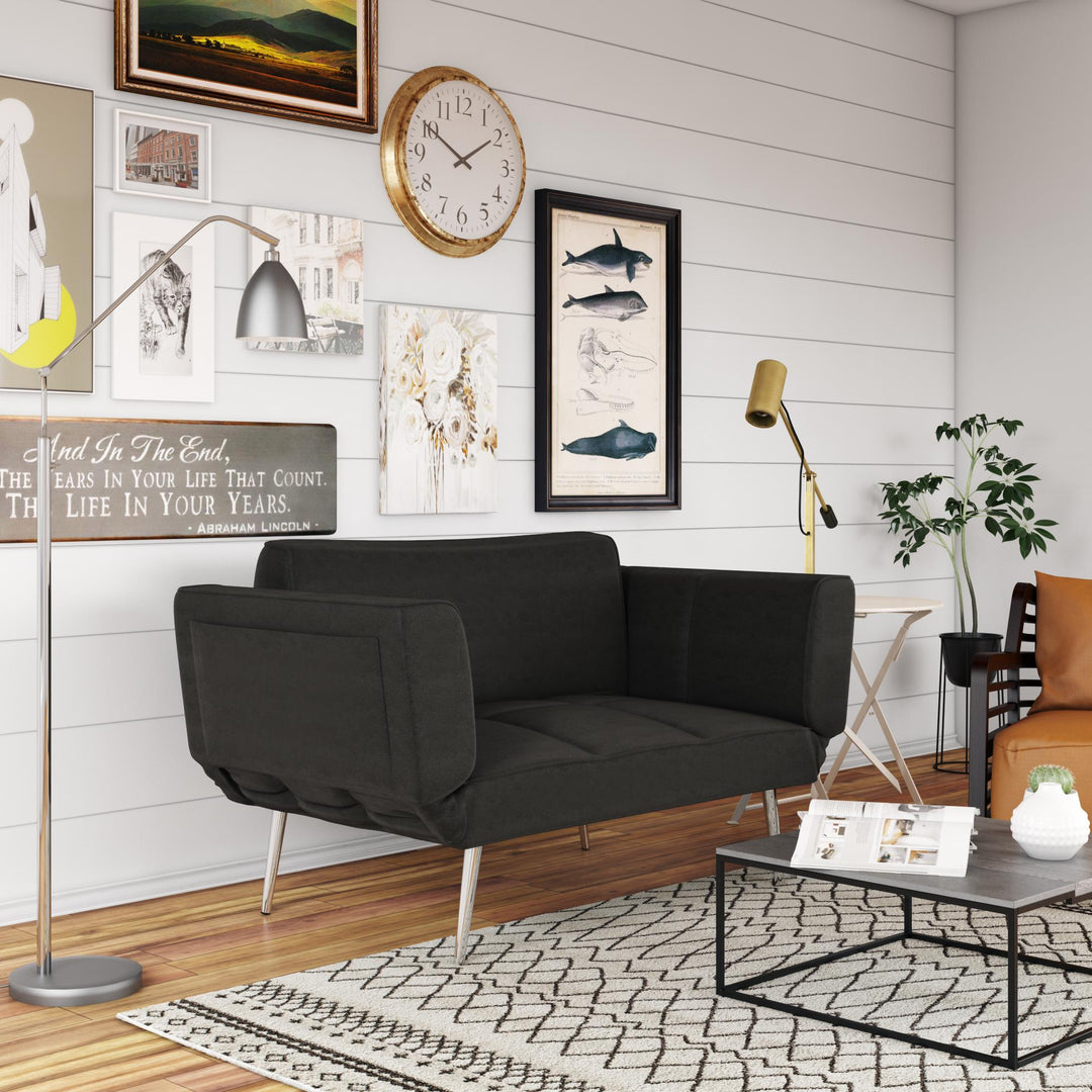 Euro Futon with Magazine Storage with Multiple Seating Positions - Black
