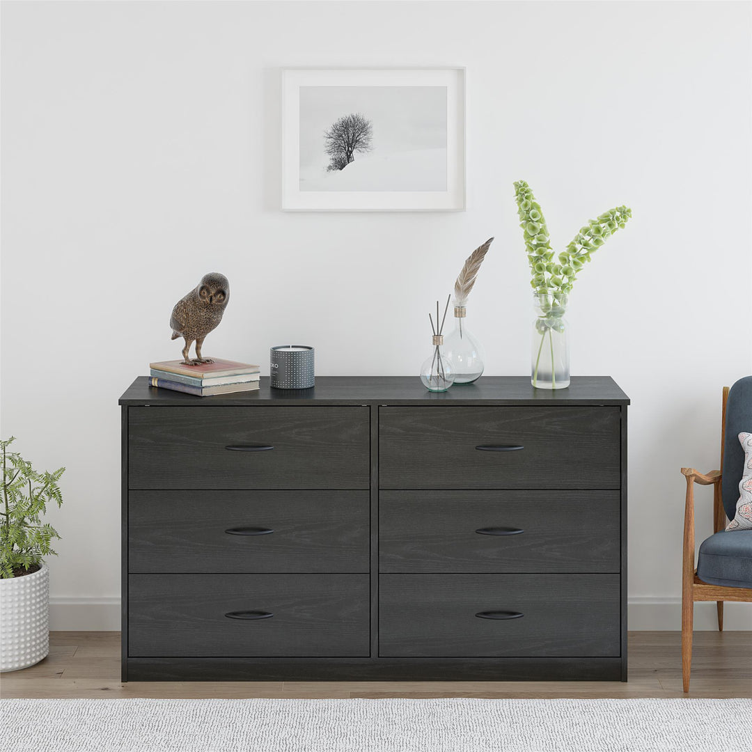 Wide dresser with 6 drawers -  Black Oak