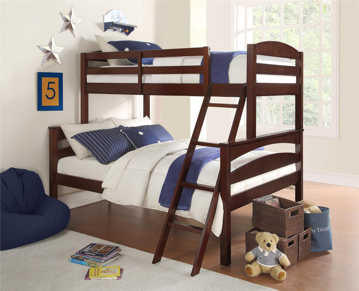 Bunk Bed Frame with Wooden Ladder Brady Twin over Full -  Espresso