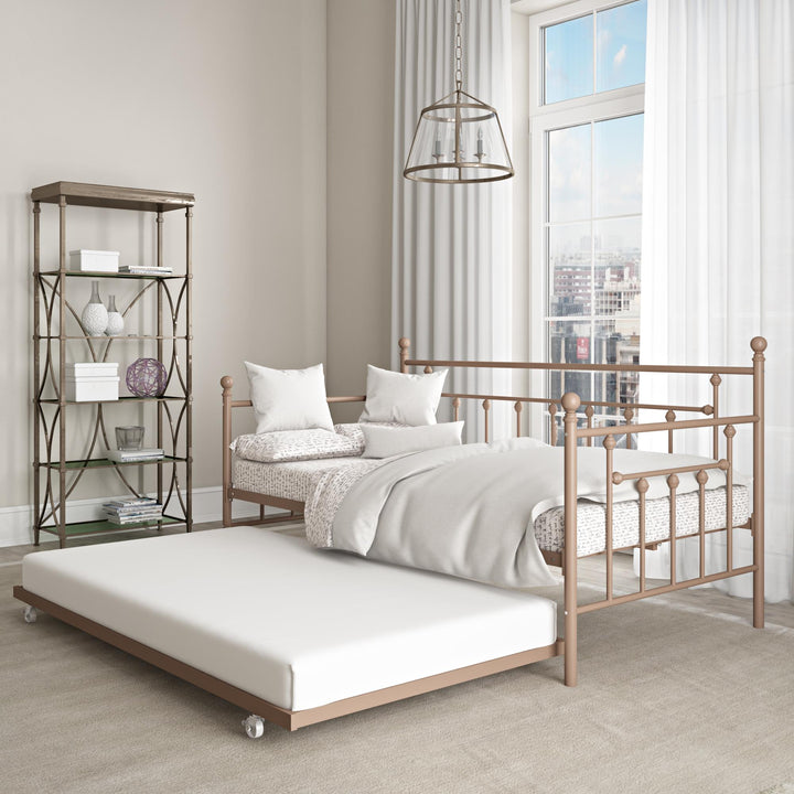Manila Metal Daybed and Trundle Set with Sturdy Metal Frame and Slats - Millennial Pink - Twin