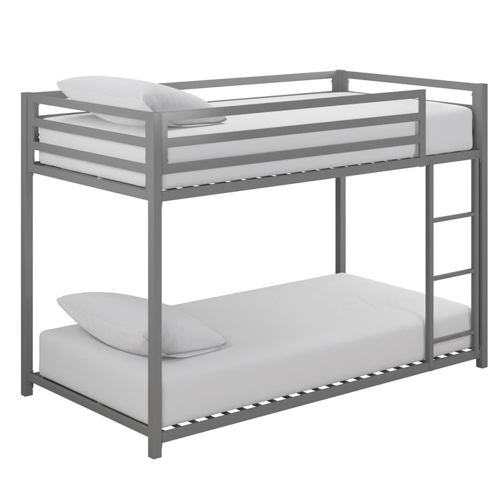 Twin Bunk Bed with Secured Metal Slats -  Silver  - Twin-Over-Twin