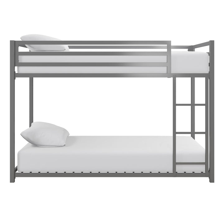 Secured Metal Slats Bunk Bed with Ladder -  Silver  - Twin-Over-Twin