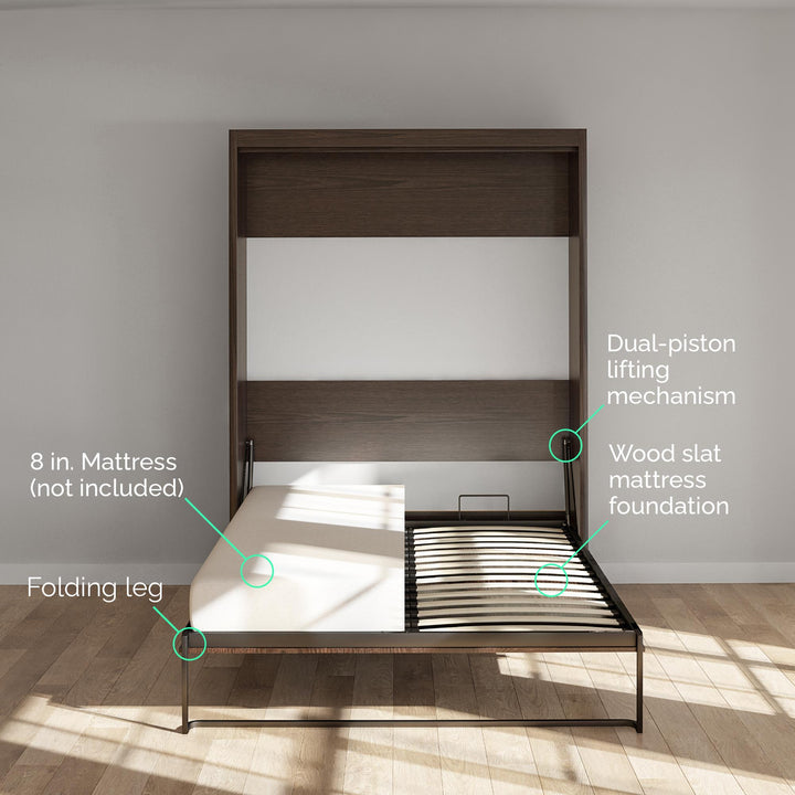 Paramount Murphy Bed Bundle with 2 Bedside Bookcase Cabinets & Slide-Out Nightstands - Ivory Oak - Full