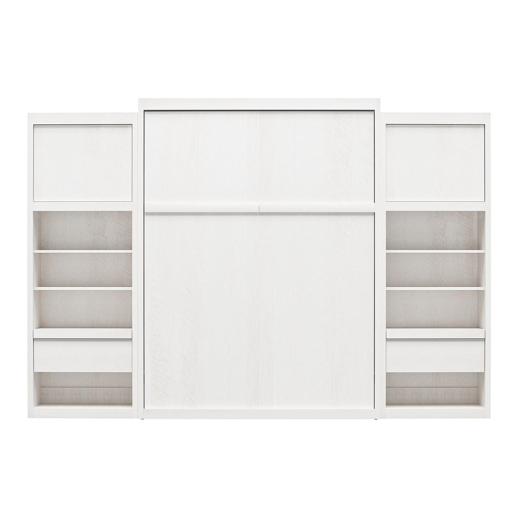 Paramount Murphy Bed Bundle with 2 Bedside Bookcase Cabinets & Slide-Out Nightstands - Ivory Oak - Queen
