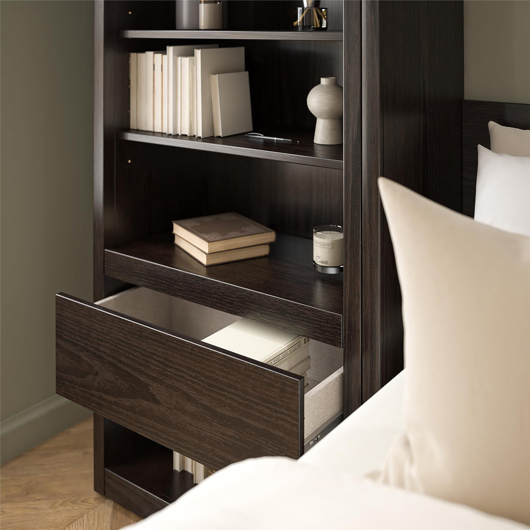 Paramount Murphy Bed Bundle with 2 Bedside Bookcase Cabinets & Slide-Out Nightstands - Espresso - Queen