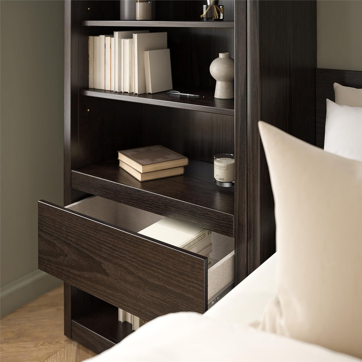 Paramount Murphy Bed Bundle with 2 Bedside Bookcase Cabinets & Slide-Out Nightstands - Espresso - Queen