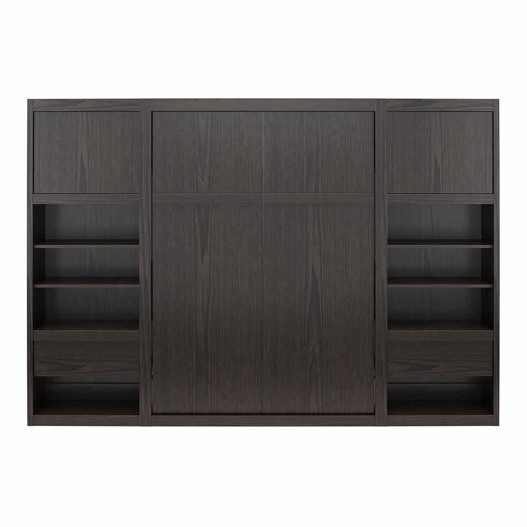 Paramount Murphy Bed Bundle with 2 Bedside Bookcase Cabinets & Slide-Out Nightstands - Espresso - Queen