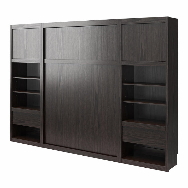 Paramount Murphy Bed Bundle with 2 Bedside Bookcase Cabinets & Slide-Out Nightstands - Espresso - Queen