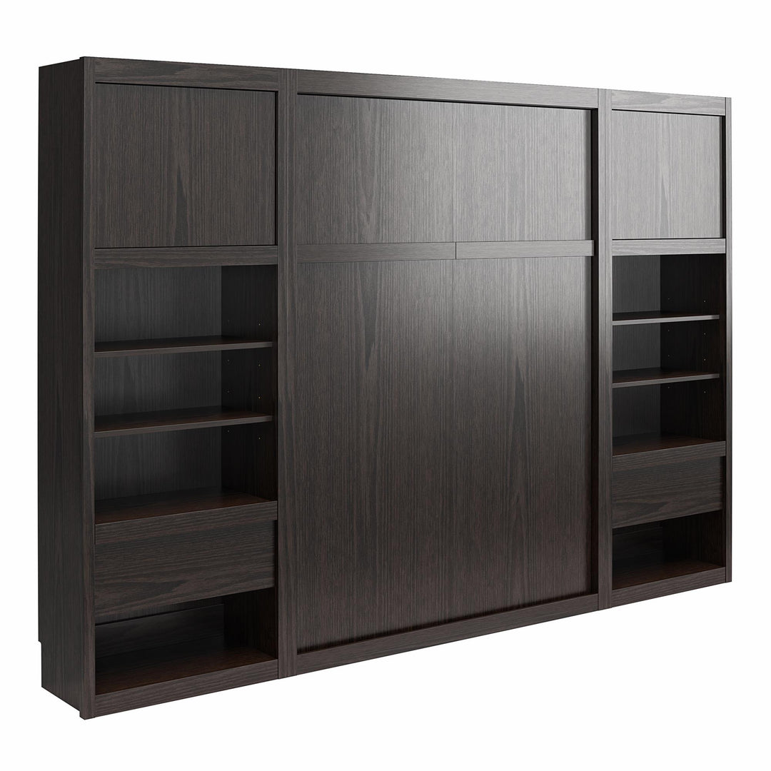 Paramount Murphy Bed Bundle with 2 Bedside Bookcase Cabinets & Slide-Out Nightstands - Espresso - Queen