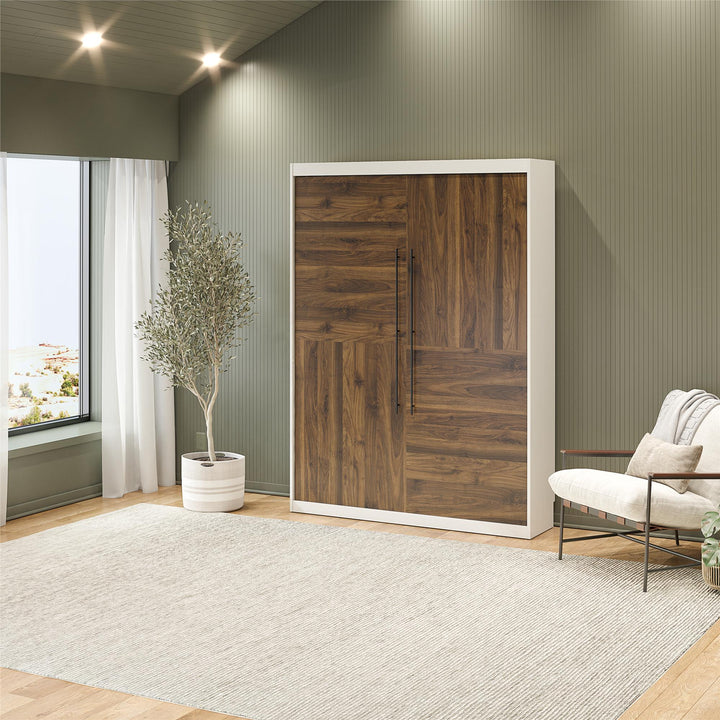 Pinnacle 2-Tone Murphy Bed with Decorative Door Front - Walnut - Queen