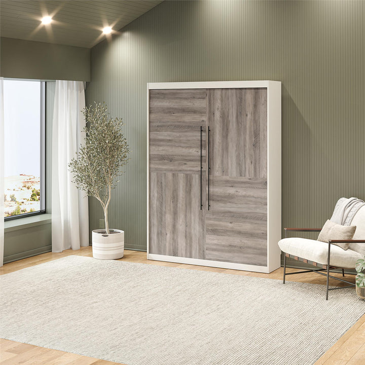 Pinnacle 2-Tone Murphy Bed with Decorative Door Front - Ironwood - Queen