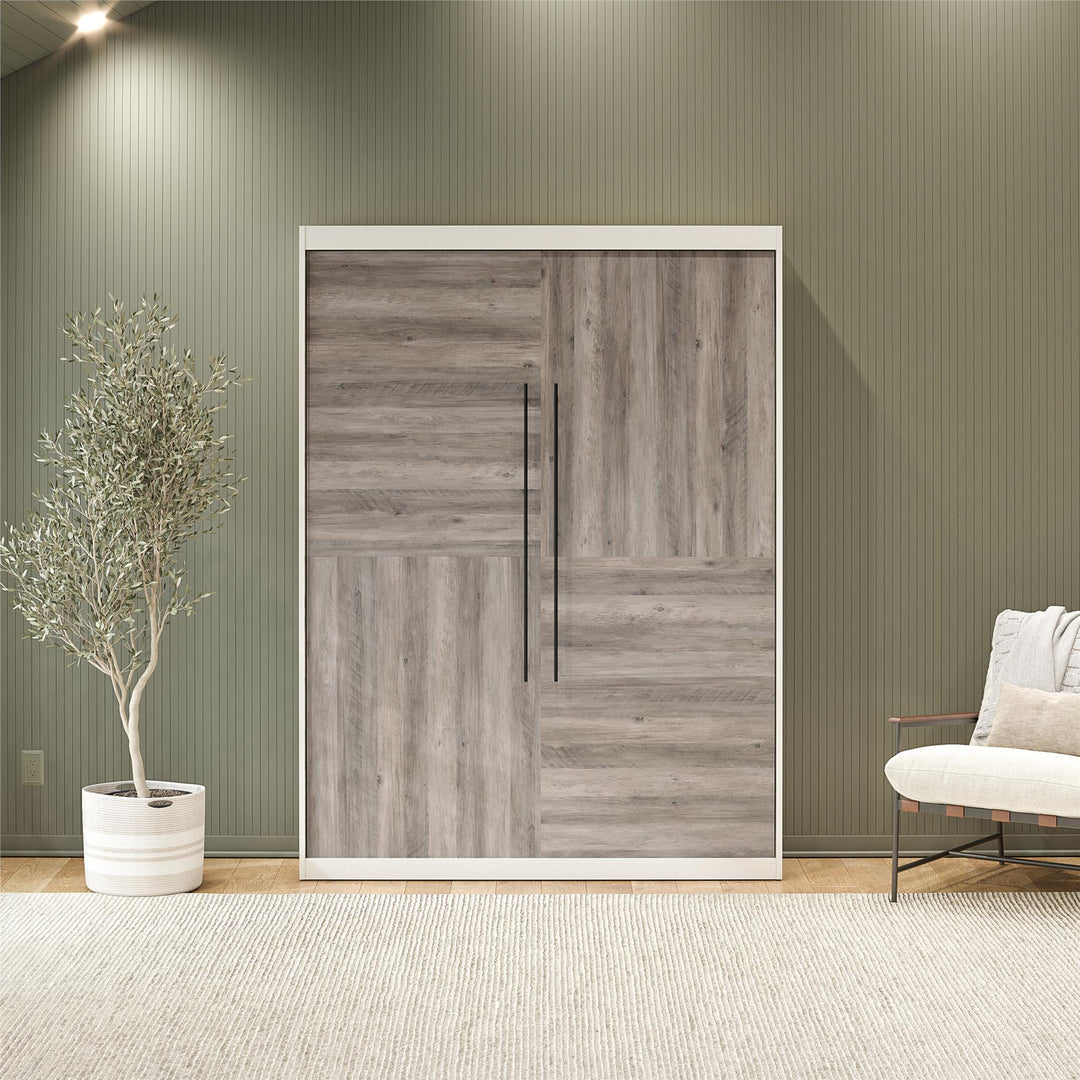 Pinnacle 2-Tone Murphy Bed with Decorative Door Front - Ironwood - Queen