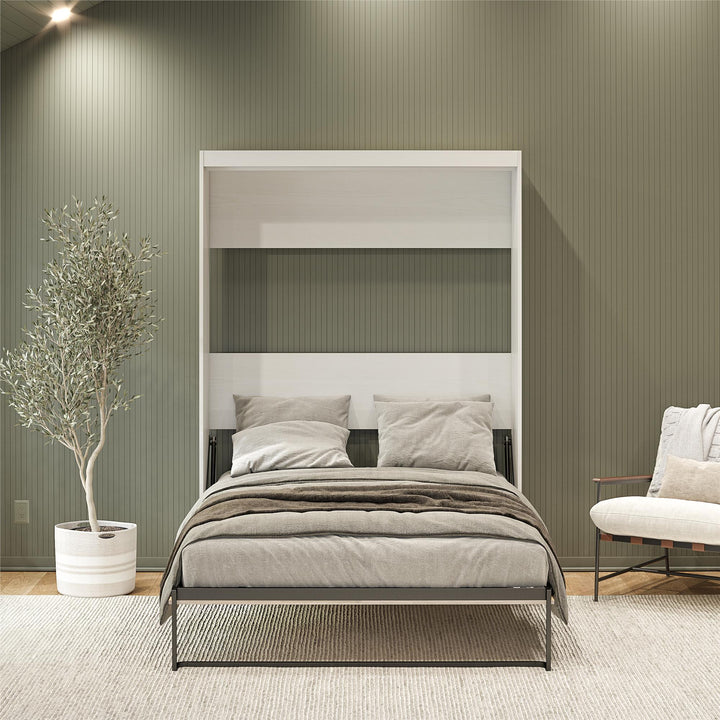 Pinnacle 2-Tone Murphy Bed with Decorative Door Front - Ironwood - Queen