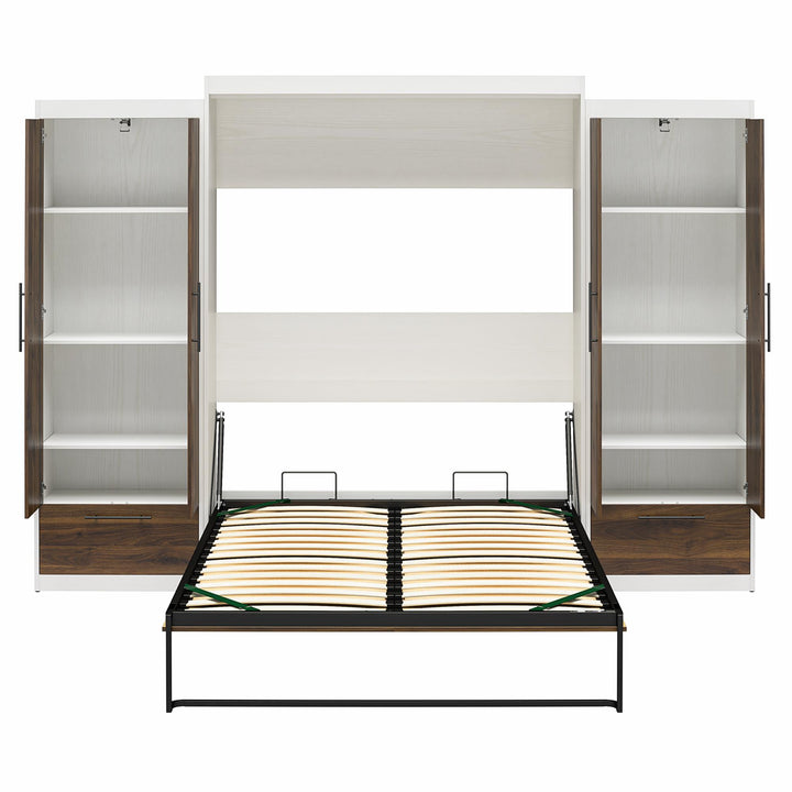 Pinnacle Murphy Bed Bundle with 2 Wardrobe Side Cabinets - Columbia Walnut - Queen