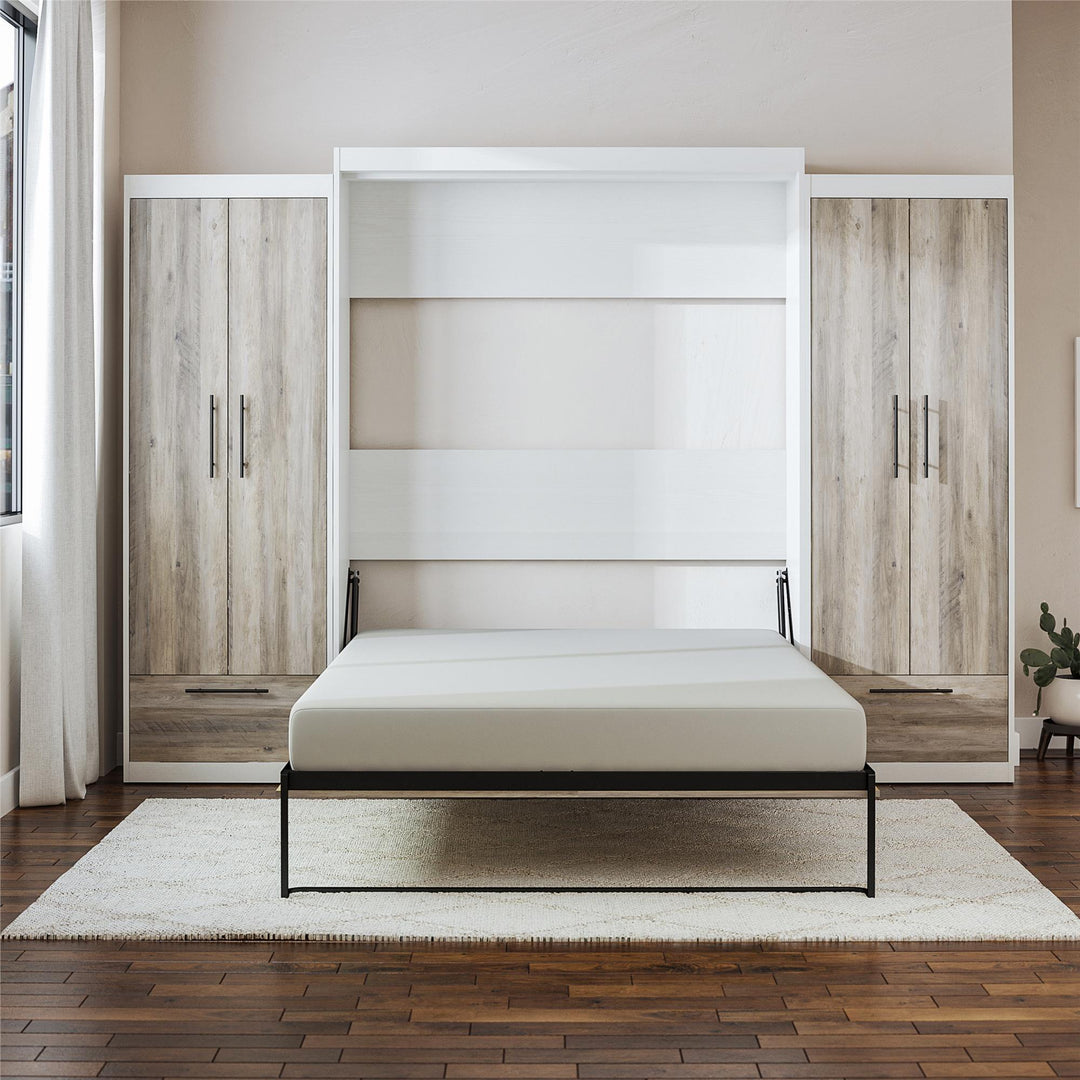 Pinnacle Murphy Bed Bundle with 2 Wardrobe Side Cabinets - Gray Oak - Queen
