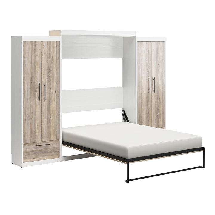 Pinnacle Murphy Bed Bundle with 2 Wardrobe Side Cabinets - Gray Oak - Queen