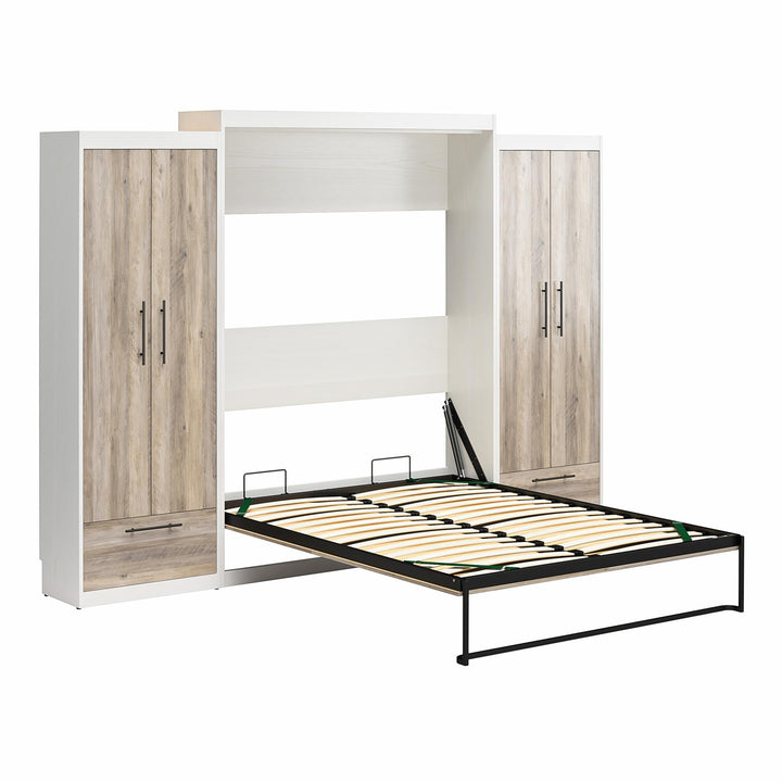 Pinnacle Murphy Bed Bundle with 2 Wardrobe Side Cabinets - Gray Oak - Queen