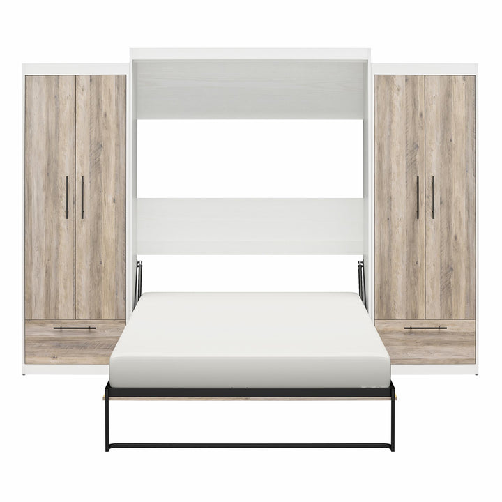 Pinnacle Murphy Bed Bundle with 2 Wardrobe Side Cabinets - Gray Oak - Queen