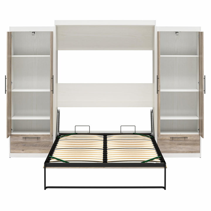 Pinnacle Murphy Bed Bundle with 2 Wardrobe Side Cabinets - Gray Oak - Queen